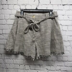 FRNCH Striped High-Waist Paperbag Shorts with Braided Tie - Cream/Black Sz L nwt